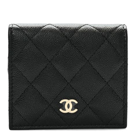 CHANEL Caviar Quilted Compact Bifold Wallet Black